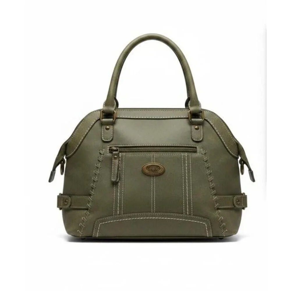 Olive Green Faux Leather Handbag with Front Pocket and Adjustable Straps